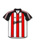 River Plate 2001 tricolor Ortega #10 jersey with red white black vertical stripes, Quilmes sponsor, black collar, and ORTEGA 10 back print