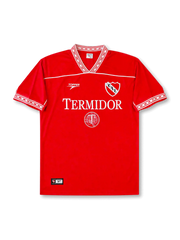 Independiente 1990s home #10 jersey with red body, white patterned collar, Termidor sponsor, club crest, Topper logo, and large white number 10 back print