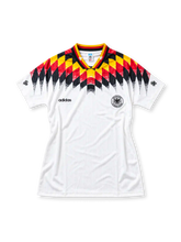 Germany 1994 white adidas home jersey with black, red and gold diamond pattern shoulders