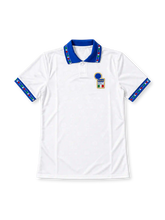 Italy 1994 white away jersey with blue polo collar and tricolour trim