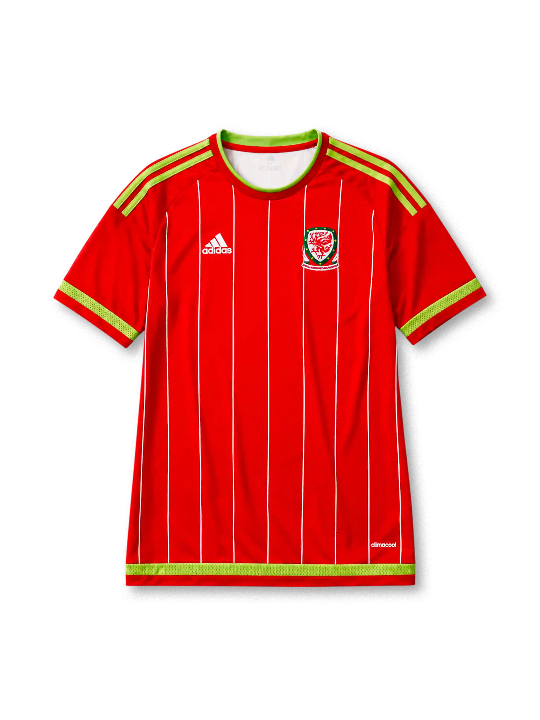 Wales 2015-16 home jersey in red with white pinstripes