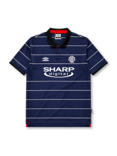 Manchester United 1999-00 away jersey in navy with white pinstripes