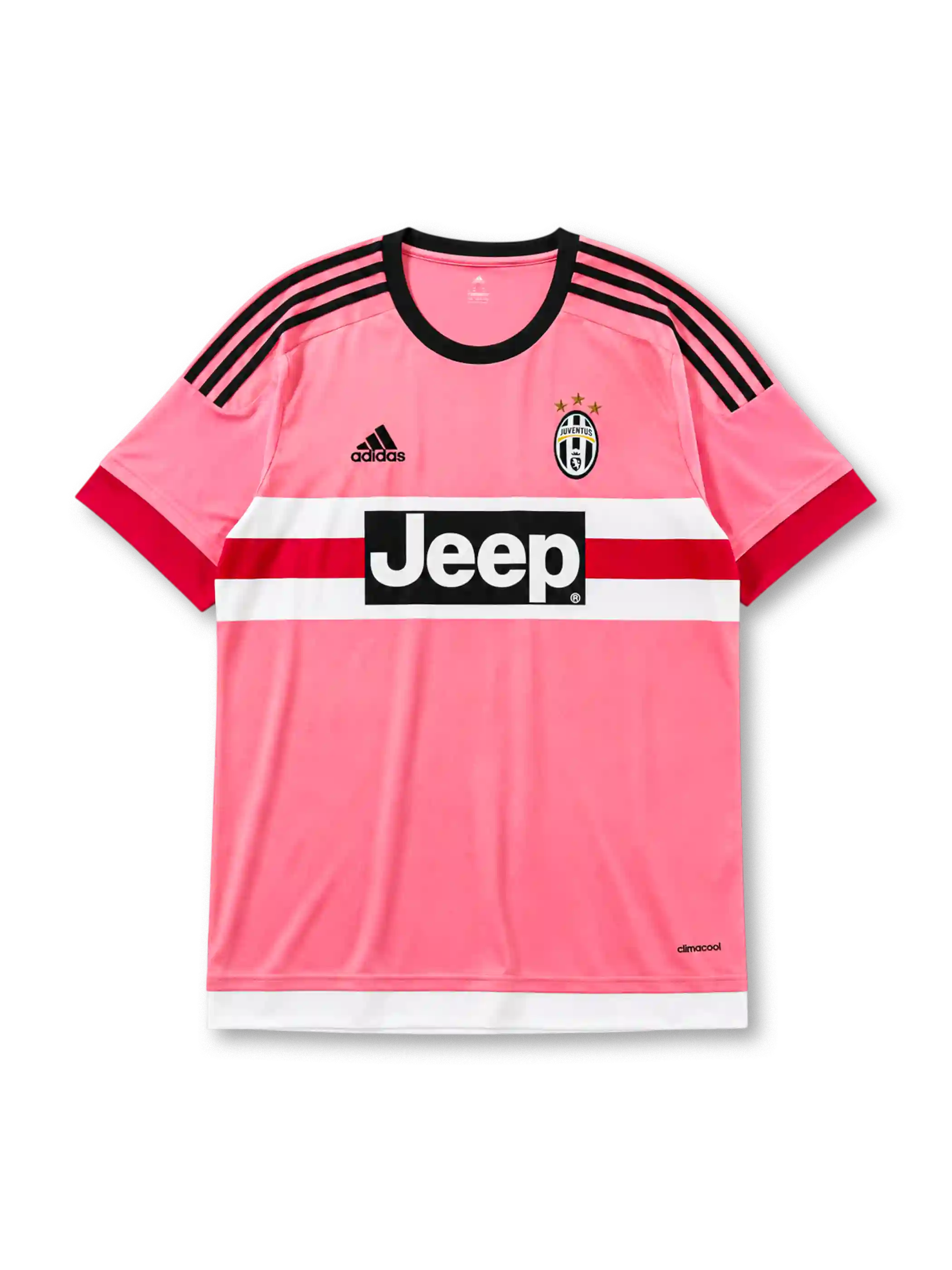 Juventus 2015/16 away football shirt by Adidas in pink with Jeep sponsor logo