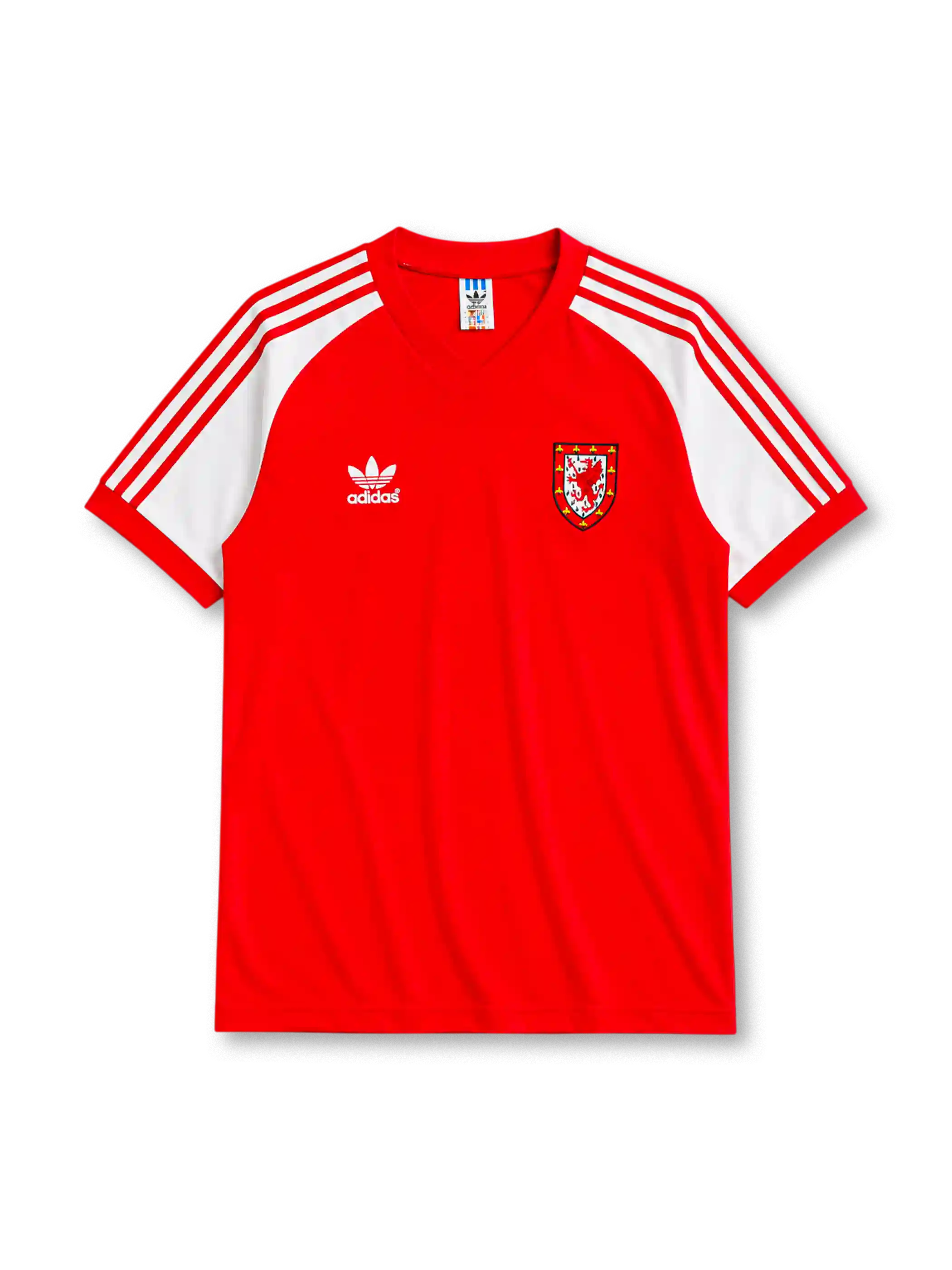 Wales 1982 home football shirt by Adidas with three-stripe sleeves and FAW crest