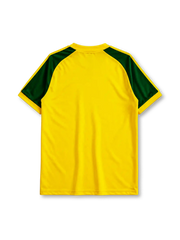 Wales 1982 away football shirt by Adidas in yellow with green three-stripe sleeves and FAW crest