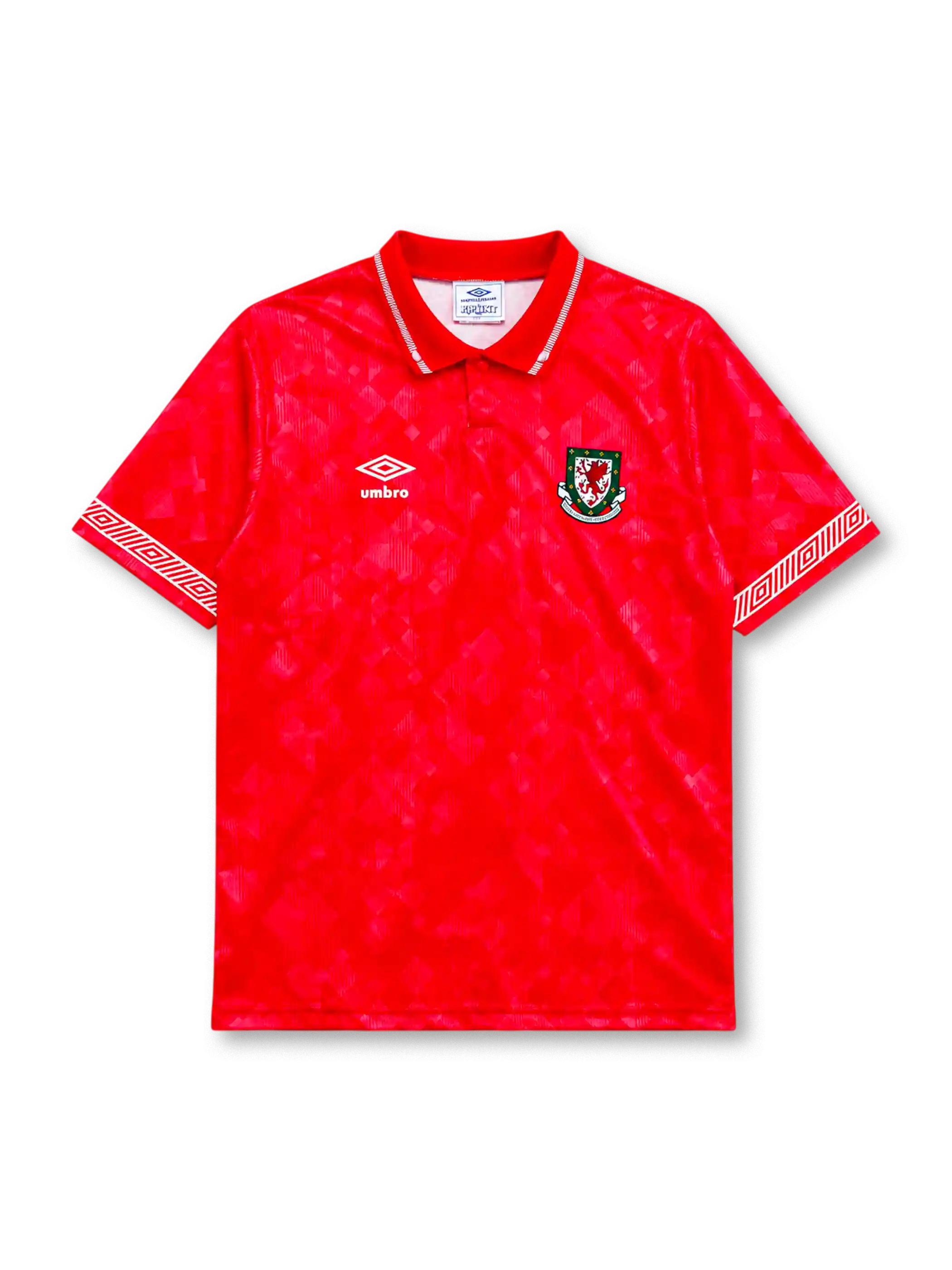 Wales 1990/92 home football shirt by Umbro with diamond jacquard pattern and FAW crest