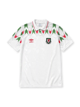 Wales 1990/92 away football shirt by Umbro with red and green chevron print and FAW crest