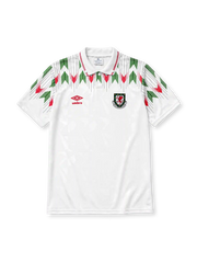 Wales 1990/92 away football shirt by Umbro with red and green chevron print and FAW crest