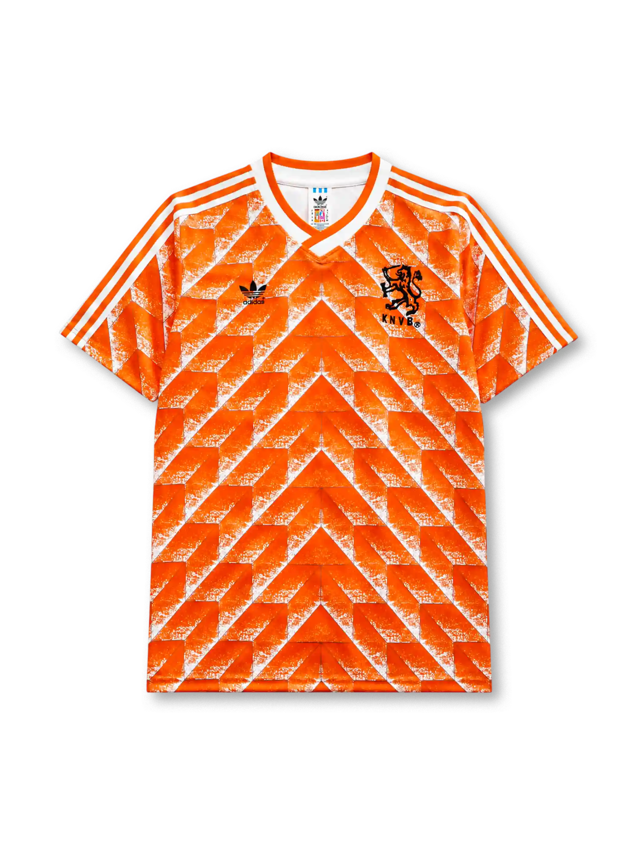 Netherlands 1988 home football shirt by Adidas with chevron print and KNVB crest