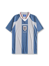 England 1996 away football shirt by Umbro with vertical stripes and Three Lions crest