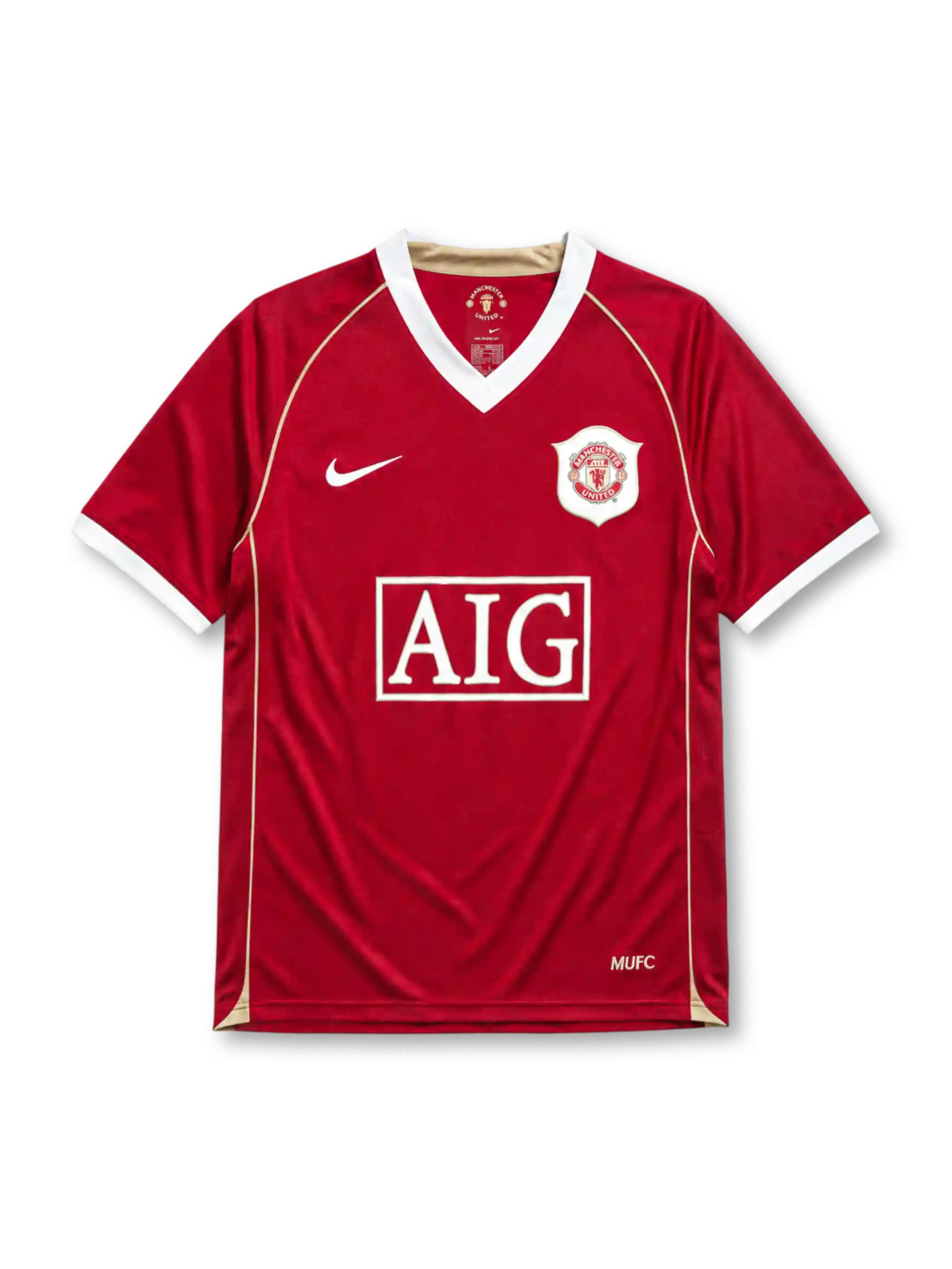 Manchester United 2006/07 home football shirt by Nike with AIG sponsor logo and gold piping