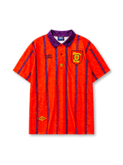 Scotland 1994 away football shirt by Umbro with orange and purple pinstripes and SFA crest
