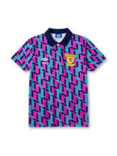 Scotland 1988/89 away football shirt by Umbro with pink and teal geometric diamond pattern and SFA crest