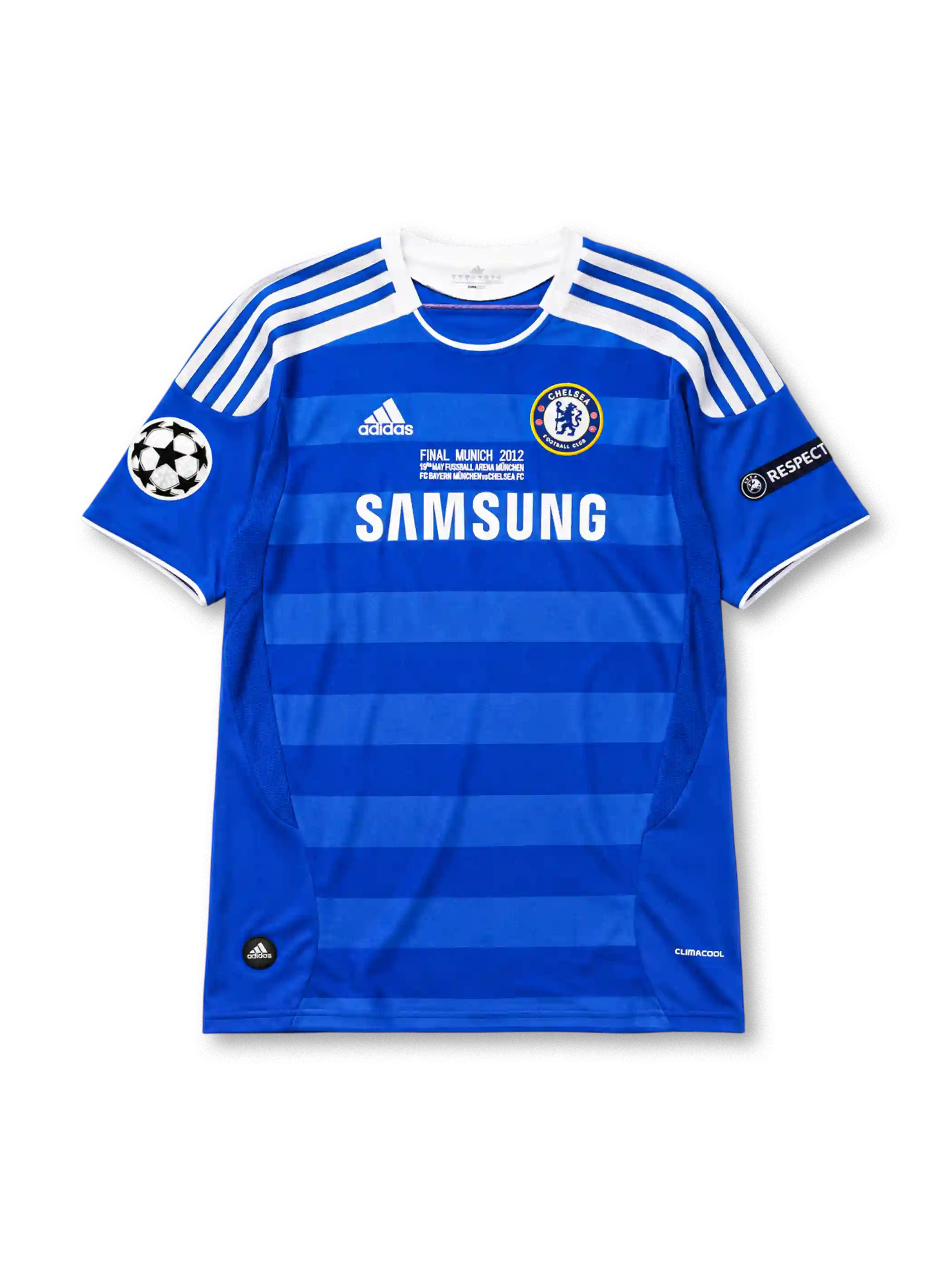 Chelsea 2011/12 home football shirt by Adidas with Final Munich 2012 Champions League final text