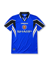 Manchester United 1996/98 third football shirt by Umbro in royal blue with Sharp sponsor logo
