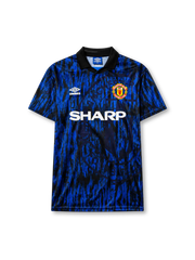 Manchester United 1992/93 away football shirt by Umbro with streaked blue and black print