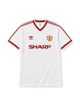 Manchester United 1986/88 away football shirt by Adidas in white with Sharp sponsor logo