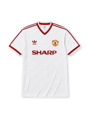 Manchester United 1986/88 away football shirt by Adidas in white with Sharp sponsor logo