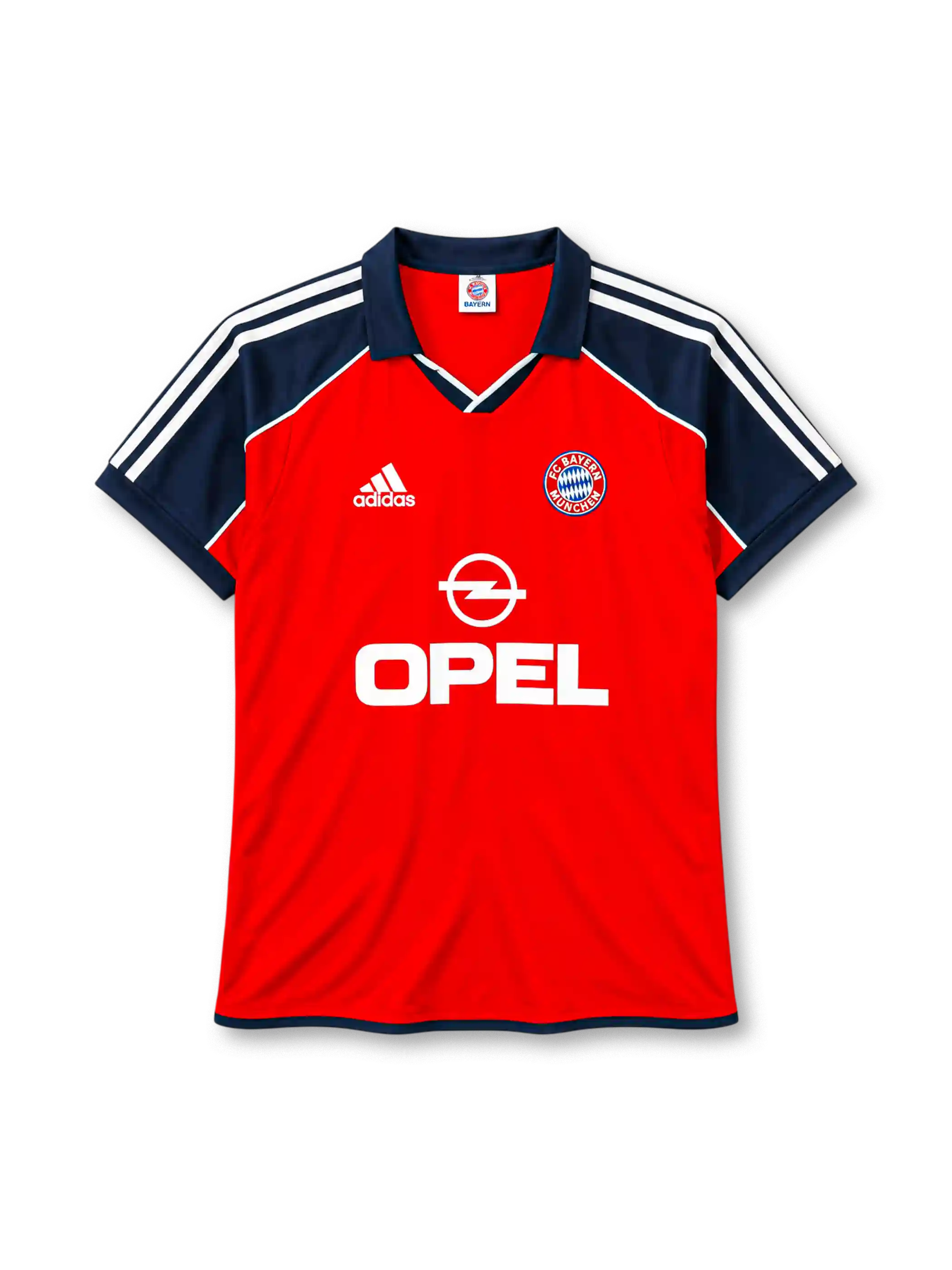Bayern Munich 2000-01 home jersey adidas front view red navy sleeves