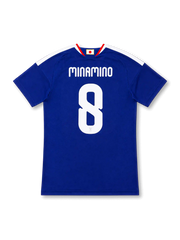 Japan 2026 home authentic blue football shirt with MINAMINO name and number 8