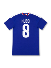 Japan 2026 home replica blue football jersey with Takefusa Kubo name and number 8