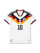 Germany 2026 home shirt with MUSIALA #10, four-star DFB crest, black-red-gold chevron graphics, CLIMACOOL construction, and matching front and back player print.