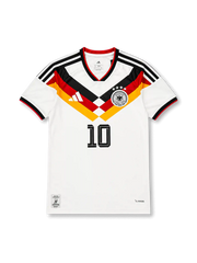 Germany 2026 home shirt with MUSIALA #10, four-star DFB crest, black-red-gold chevron graphics, CLIMACOOL construction, and matching front and back player print.