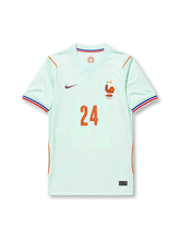 Rayan Cherki #24 France 2026 World Cup away football jersey in light blue with orange details, France crest, front number 24, and Cherki name and number on the back.