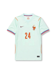 Rayan Cherki #24 France 2026 World Cup away football jersey in light blue with orange details, France crest, front number 24, and Cherki name and number on the back.