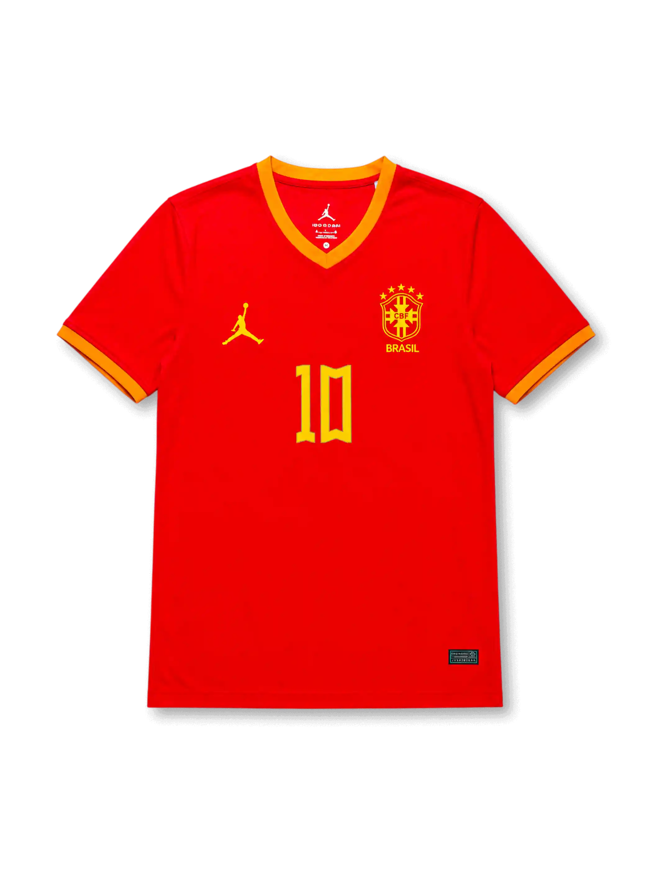 Neymar Jr. #10 Brazil 2026 World Cup red football jersey with yellow trim, Brazil crest, front number 10, and Neymar Jr. name and number on the back.