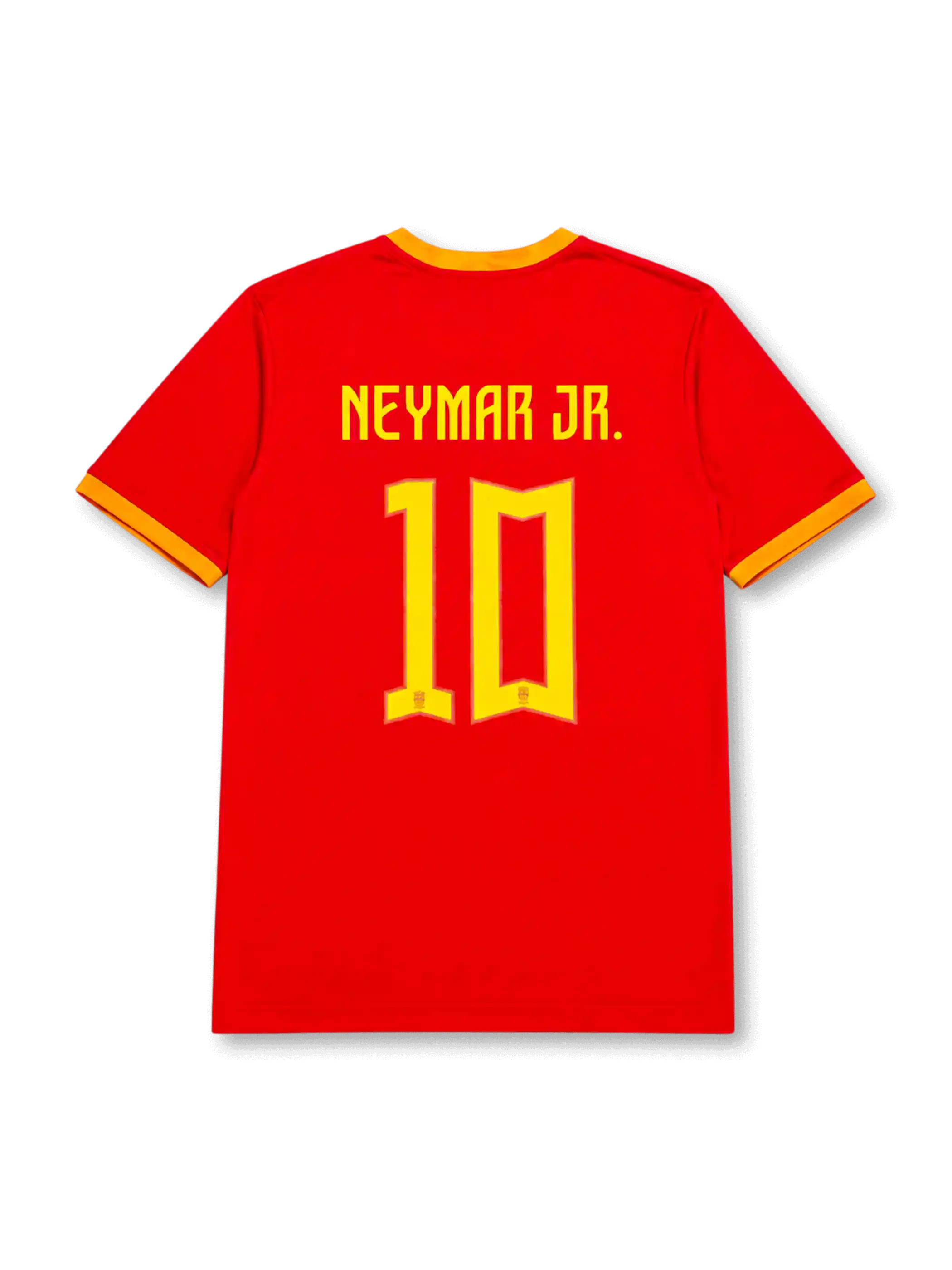Neymar Jr. #10 Brazil 2026 World Cup red football jersey with yellow trim, Brazil crest, front number 10, and Neymar Jr. name and number on the back.