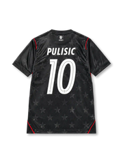 USA 2026 World Cup special black Authentic shirt with PULISIC #10, tonal star pattern, white federation crest, red piping, and matching front and back player print.