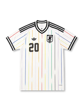 Japan 2026 away replica football jersey in white with Takefusa Kubo name and number 20