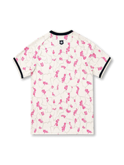 Front view of the Chile 2026–27 away football jersey with pink floral graphics and black trim