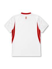 Poland 2026/27 home shirt with a white base, red V-neck collar, red side panels, red chest Swoosh, Poland eagle crest, and Polska back-neck text.