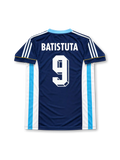 Argentina 1998 World Cup Away Jersey Gabriel Batistuta #9, retro Argentina national team soccer shirt featuring the 1998 World Cup away design, player name and number 9.