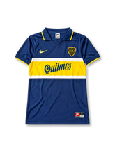 Boca Juniors Home Jersey #10, retro Argentine club soccer shirt featuring the iconic blue and yellow design, Boca Juniors club crest and number 10.