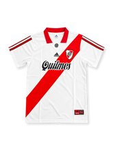 River Plate Late 1990s Home Jersey Pablo Aimar #10, retro Argentine club soccer shirt featuring the iconic white base with a red diagonal sash, River Plate club crest, and Aimar name and number 10 on the back.
