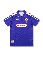 ACF Fiorentina 1998/99 Home Jersey Gabriel Batistuta #9, retro Italian club soccer shirt featuring Fiorentina's classic purple design, club crest, Nintendo sponsor logo, and Batistuta name and number 9 on the back.