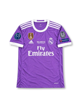 Real Madrid 2017 UEFA Champions League Final Cardiff Home Jersey Cristiano Ronaldo #7, classic white adidas soccer shirt featuring Real Madrid club crest, Fly Emirates sponsor logo, UEFA Champions League sleeve badge, and Ronaldo name and number 7 on the back.