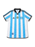 Racing Club 2000-01 home jersey by adidas featuring sky-blue and white vertical stripes, black polo collar, embroidered club crest and commemorative chest badge.