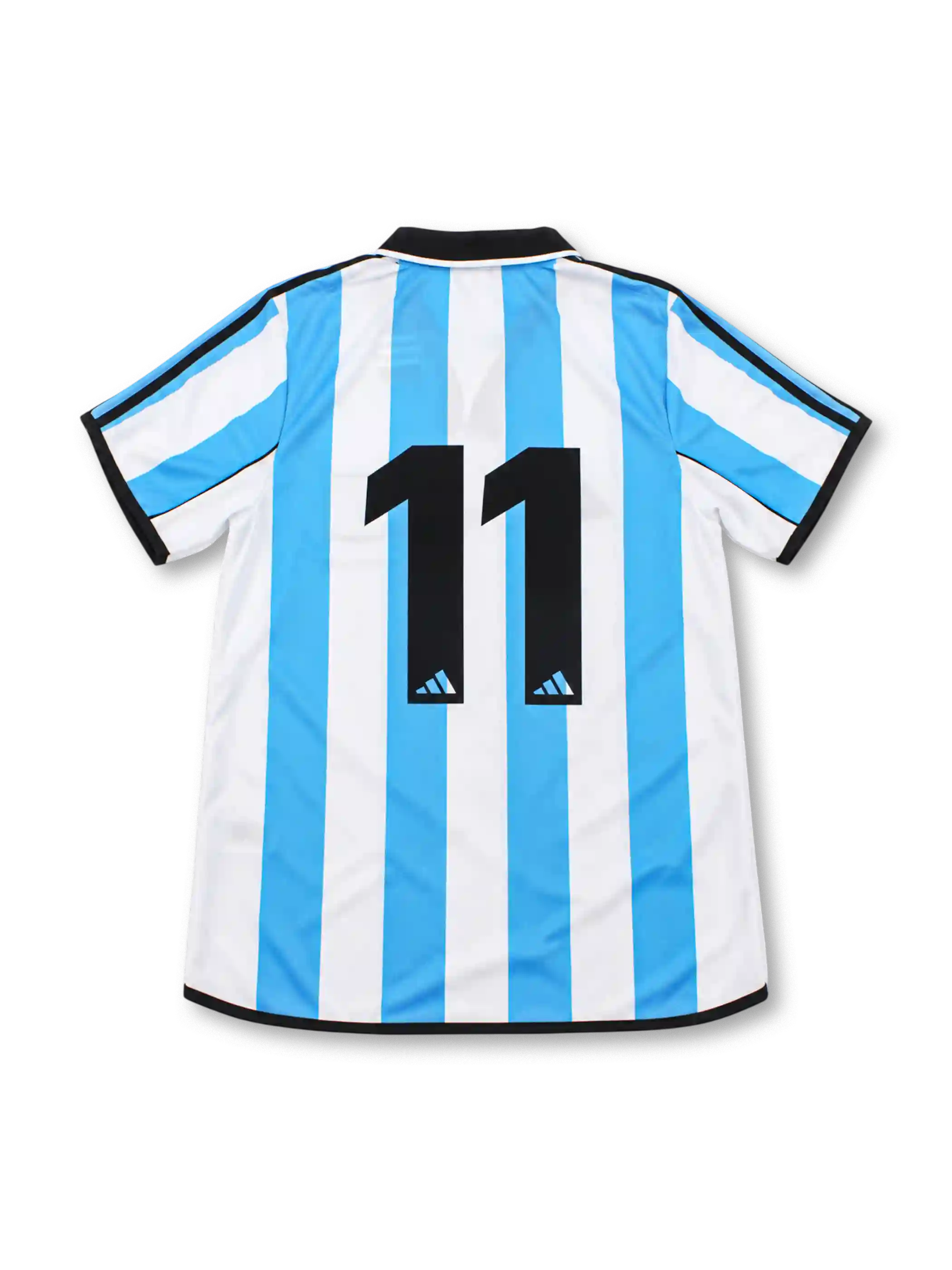 Racing Club 2000-01 home jersey by adidas featuring sky-blue and white vertical stripes, black polo collar, embroidered club crest and commemorative chest badge.