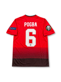 Front view of a Manchester United 2018-19 adidas home soccer jersey with red-to-black horizontal gradient stripes, Chevrolet chest sponsor, Manchester United crest, black shoulder stripes, UEFA Europa League sleeve patch, and blue Respect patch.