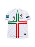 Portugal 2012 Euro away authentic jersey featuring Cristiano Ronaldo number 7, a white Nike design with a green and red cross, Portugal crest and Spain semi-final commemorative inscription.