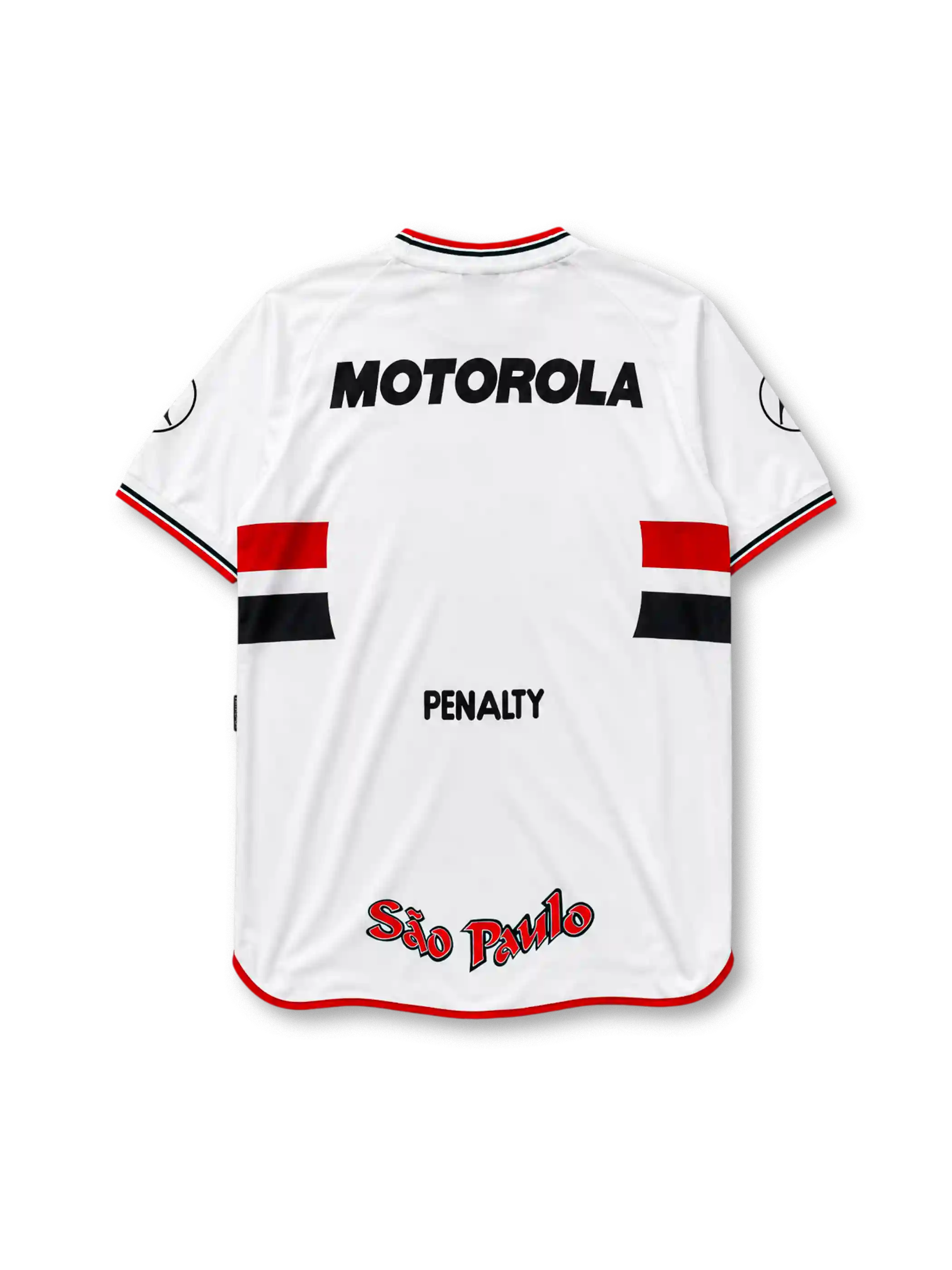 Sao Paulo FC 2000 home jersey in white with red and black chest band and Motorola sponsor branding