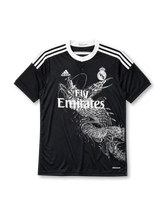 Real Madrid 2014/15 Yohji Yamamoto third jersey in black with white dragon graphic and Fly Emirates branding