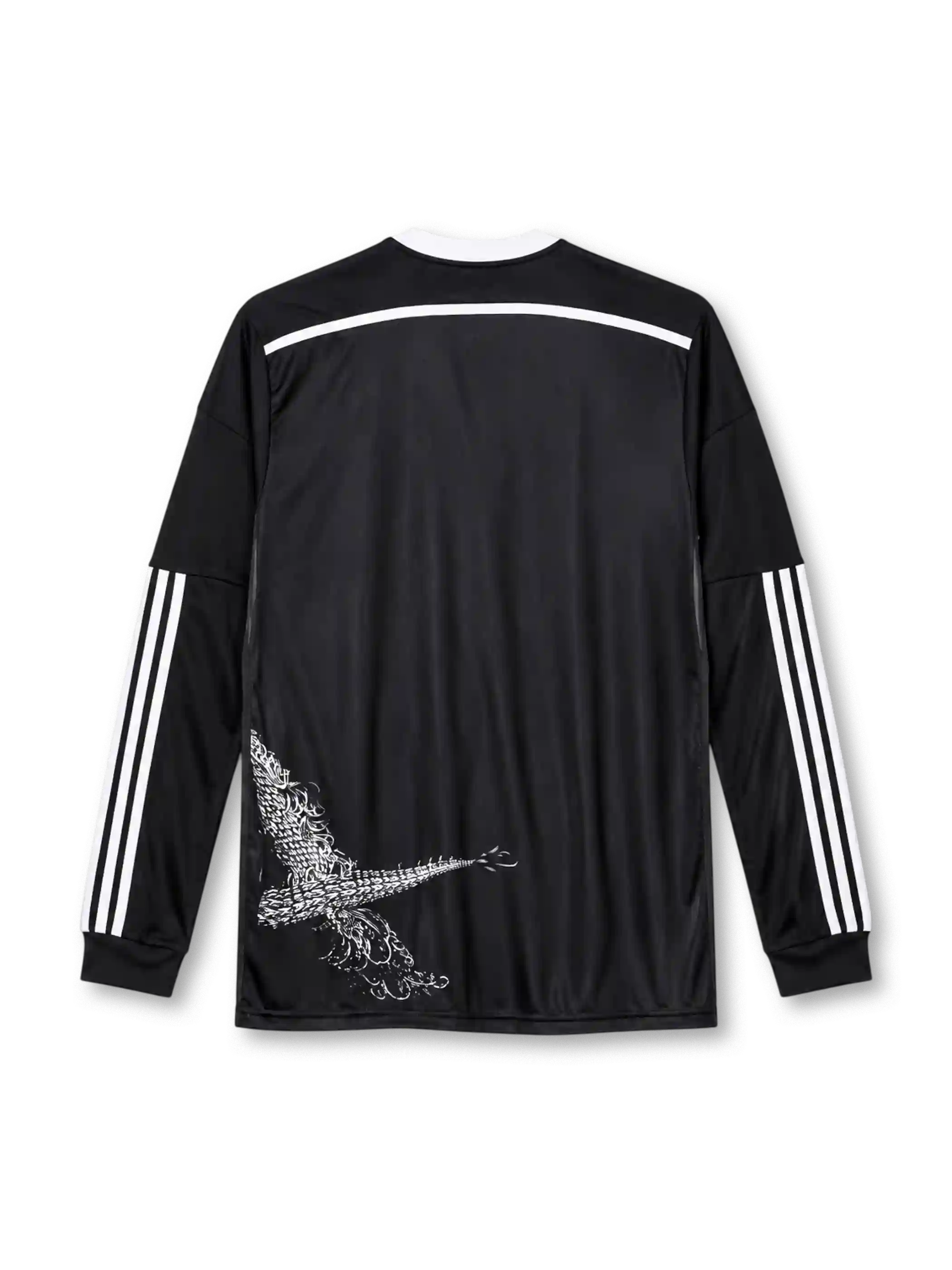 Real Madrid 2014/15 Yohji Yamamoto long sleeve third jersey in black with white dragon graphic and Fly Emirates branding