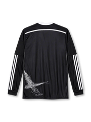 Real Madrid 2014/15 Yohji Yamamoto long sleeve third jersey in black with white dragon graphic and Fly Emirates branding