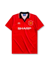 Manchester United 1994/96 home jersey in red with Sharp sponsor branding