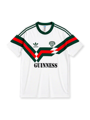 Cork City FC 1988/89 home jersey in white with green and red chevron design and Guinness branding